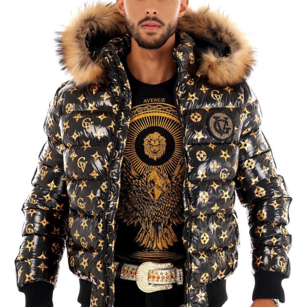 Gold Black Fur Jacket George V Designer Brand From Paris Rhinestone